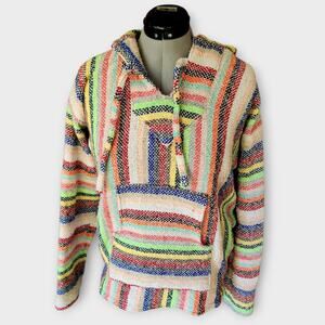 Artisan Baja Hoodie Womens L Jerga "Drug Rug" Pullover Multi-Colored Striped
